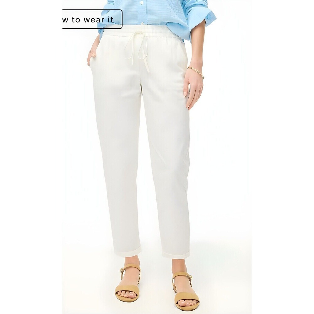 J. Crew White Linen Cotton Blend Pant Women's Plus Size 16 Stretch Waistband